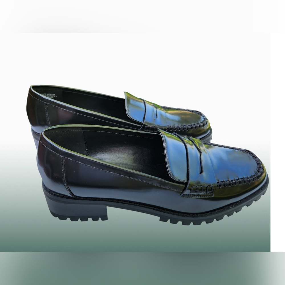 Talbots Leather BLACK Leather Preppy Penny loafers EUC